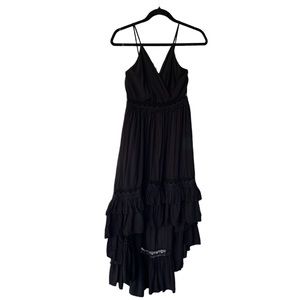 Main Strip Women Dress Black Casual V Neck With Ajustable Straps Size S